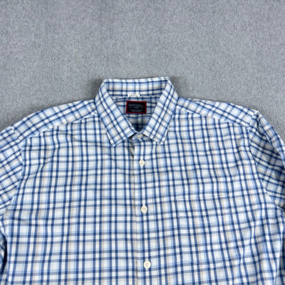 UNTUCKit Shirt Mens L Blue Gingham Check Nylon Button Up